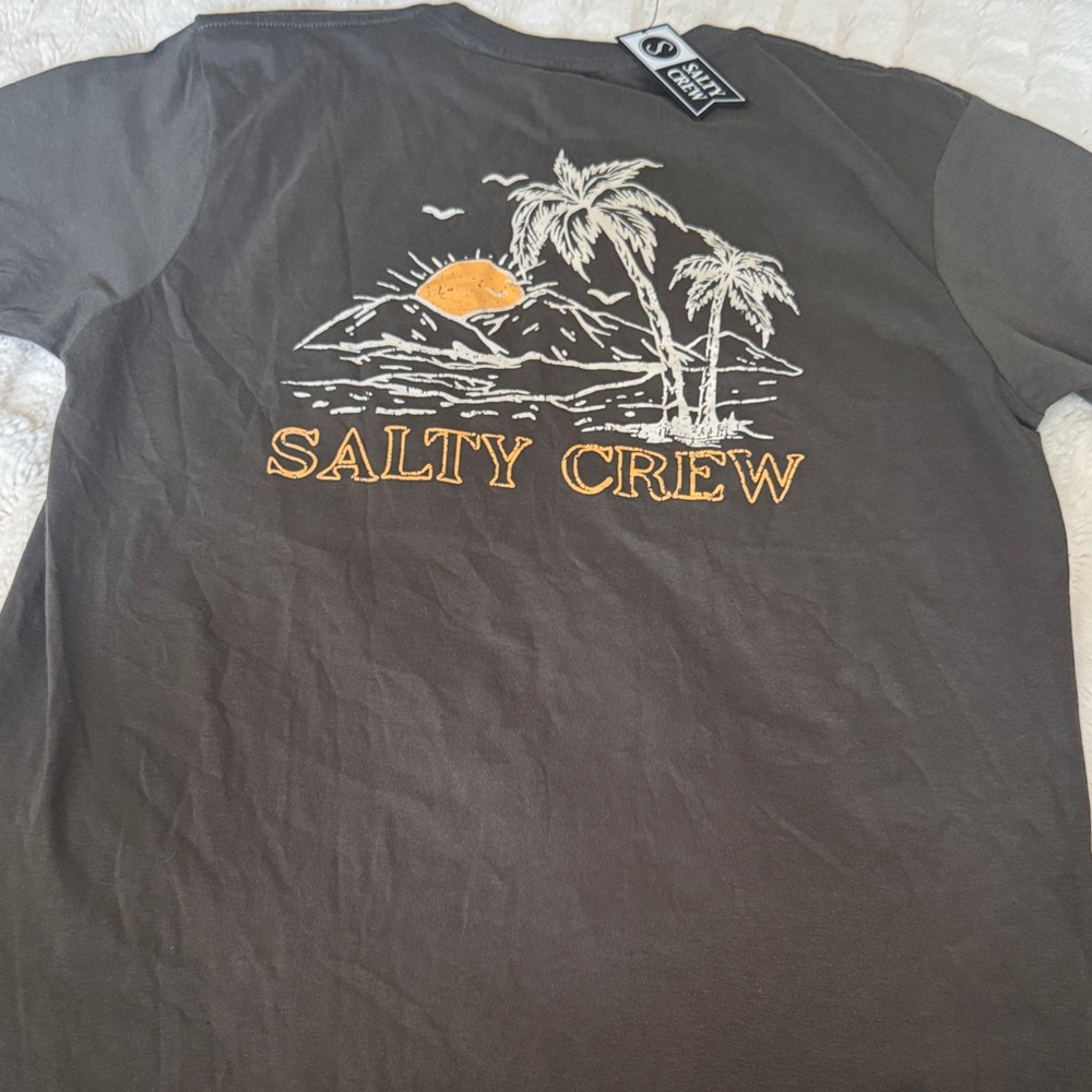Salty Crew Black Short Sleeve Tee with Orange & White Island Graphic